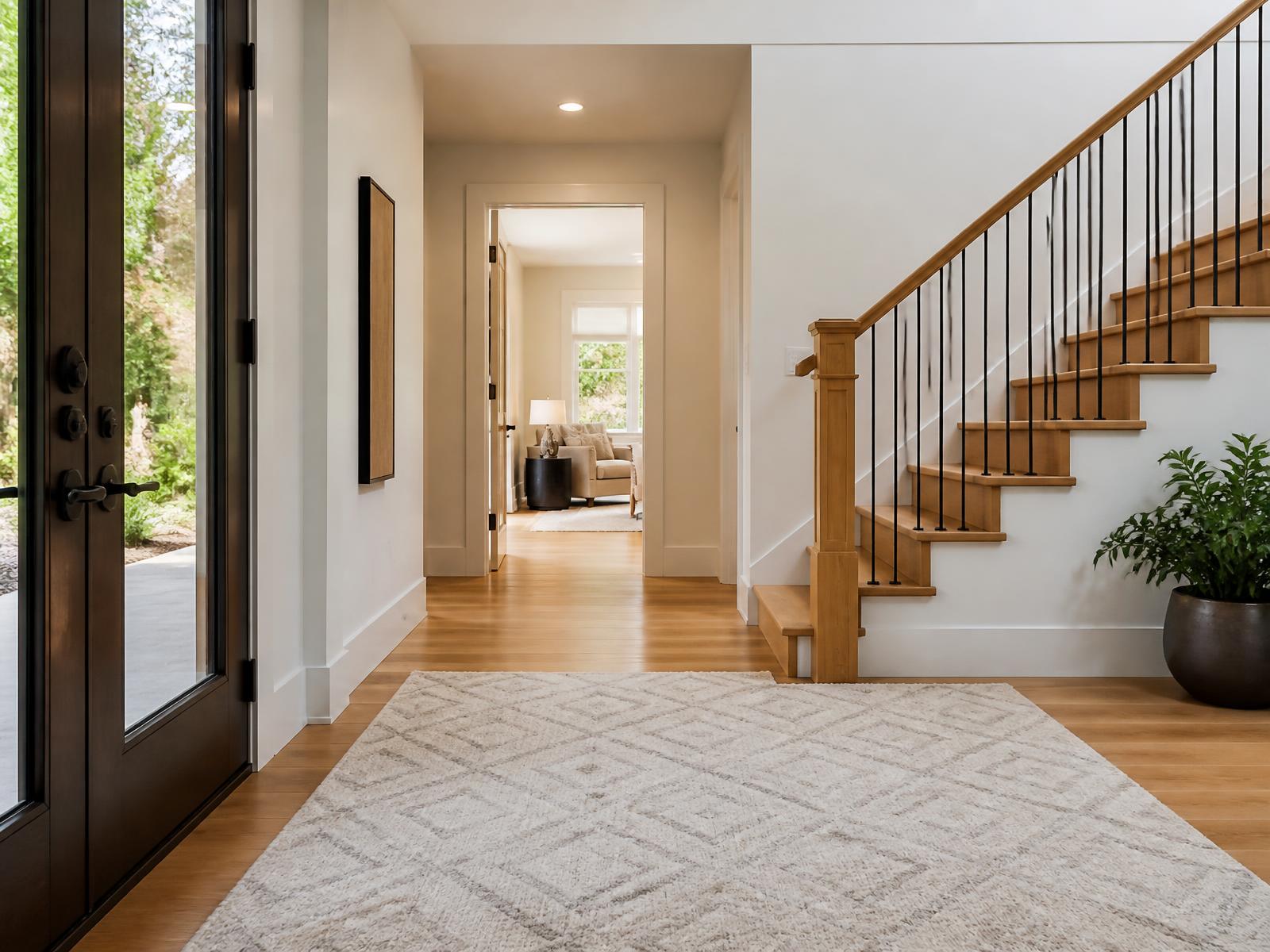 Entryway area rug and hardwood cleaned to a shine